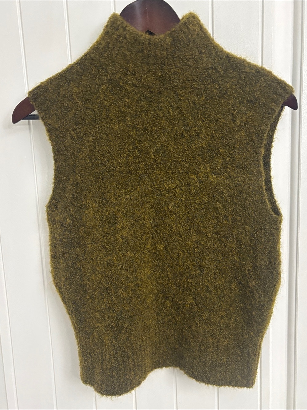 Frank And Oak Olive Green Sleeveless Mock Neck Sweater Vest Mohair and Wool